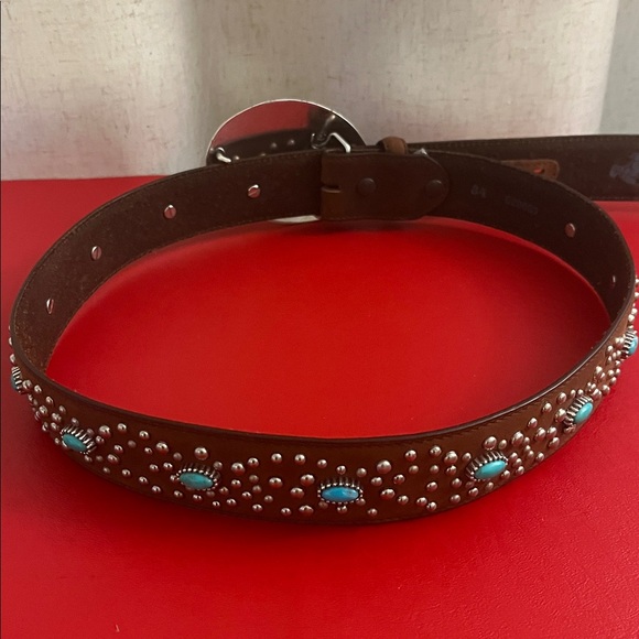 Justin Boots Brown Belt with Turquoise Embellishments - Picture 5 of 5
